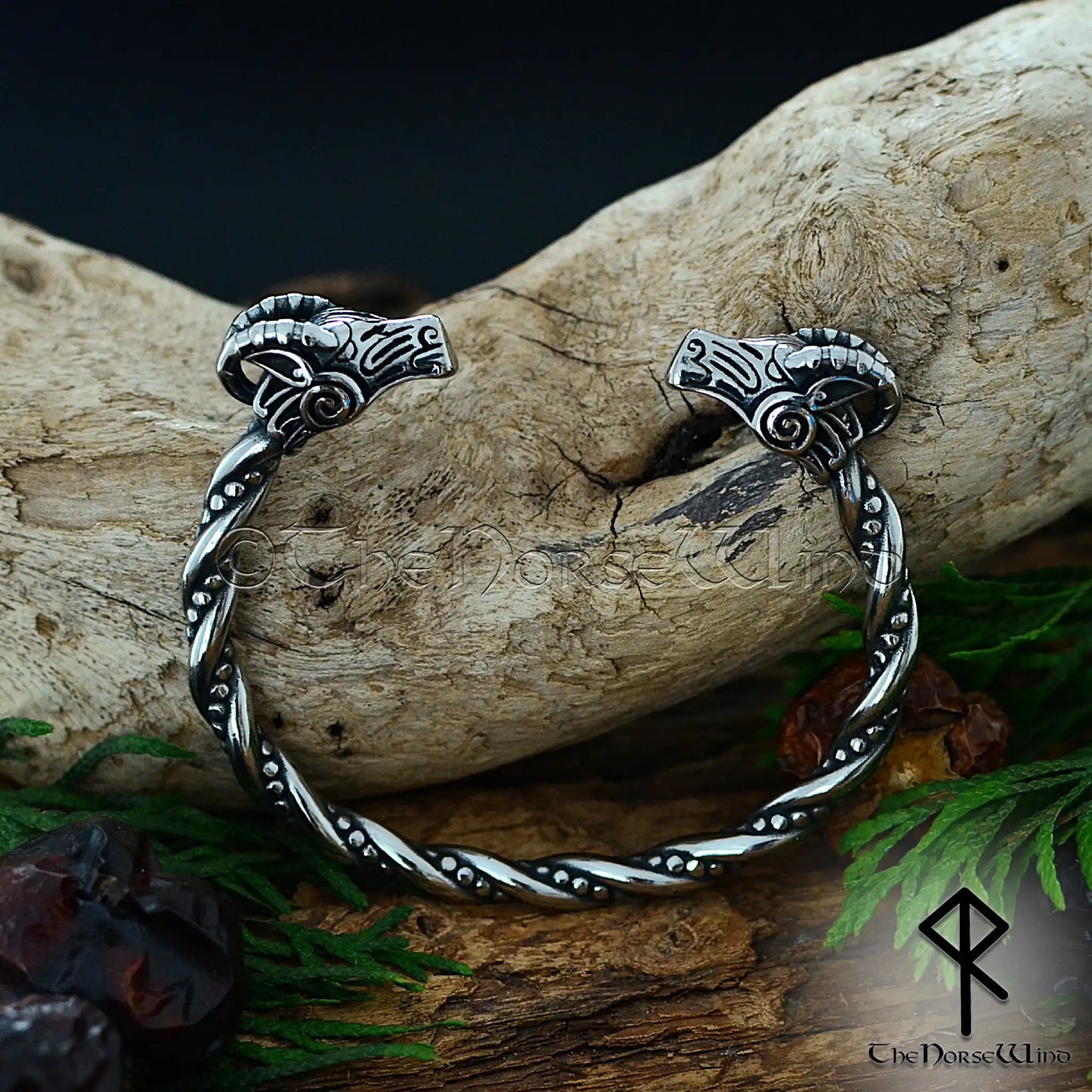 Viking goat bracelet - Heidrun of Valhalla torque, stainless steel Norse arm ring
