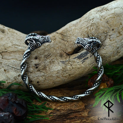 Viking goat bracelet - Heidrun of Valhalla torque, stainless steel Norse arm ring
