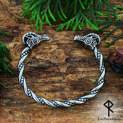 Viking goat head bracelet - Heidrun of Valhalla armring, 316L stainless steel Norse torc.