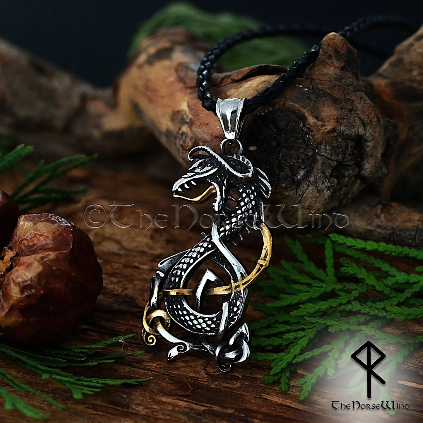 Viking Ouroboros Necklace – Jörmungandr Infinity Dragon Pendant in Silver & Gold