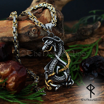 Viking Ouroboros Necklace – Jörmungandr Infinity Dragon Pendant in Silver & Gold