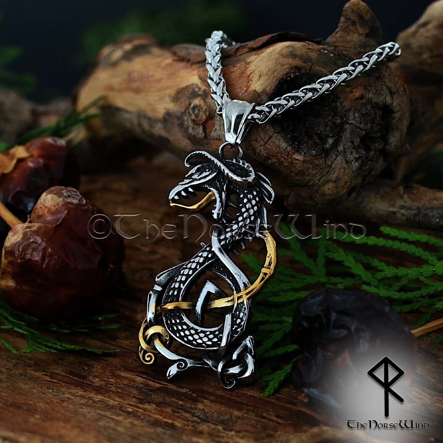 Viking Ouroboros Necklace – Jörmungandr Infinity Dragon Pendant in Silver & Gold