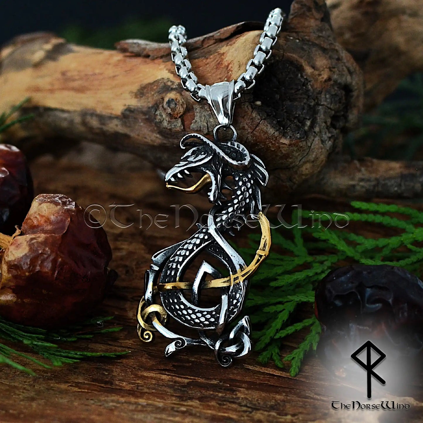 Viking Ouroboros Necklace – Jörmungandr Infinity Dragon Pendant in Silver & Gold