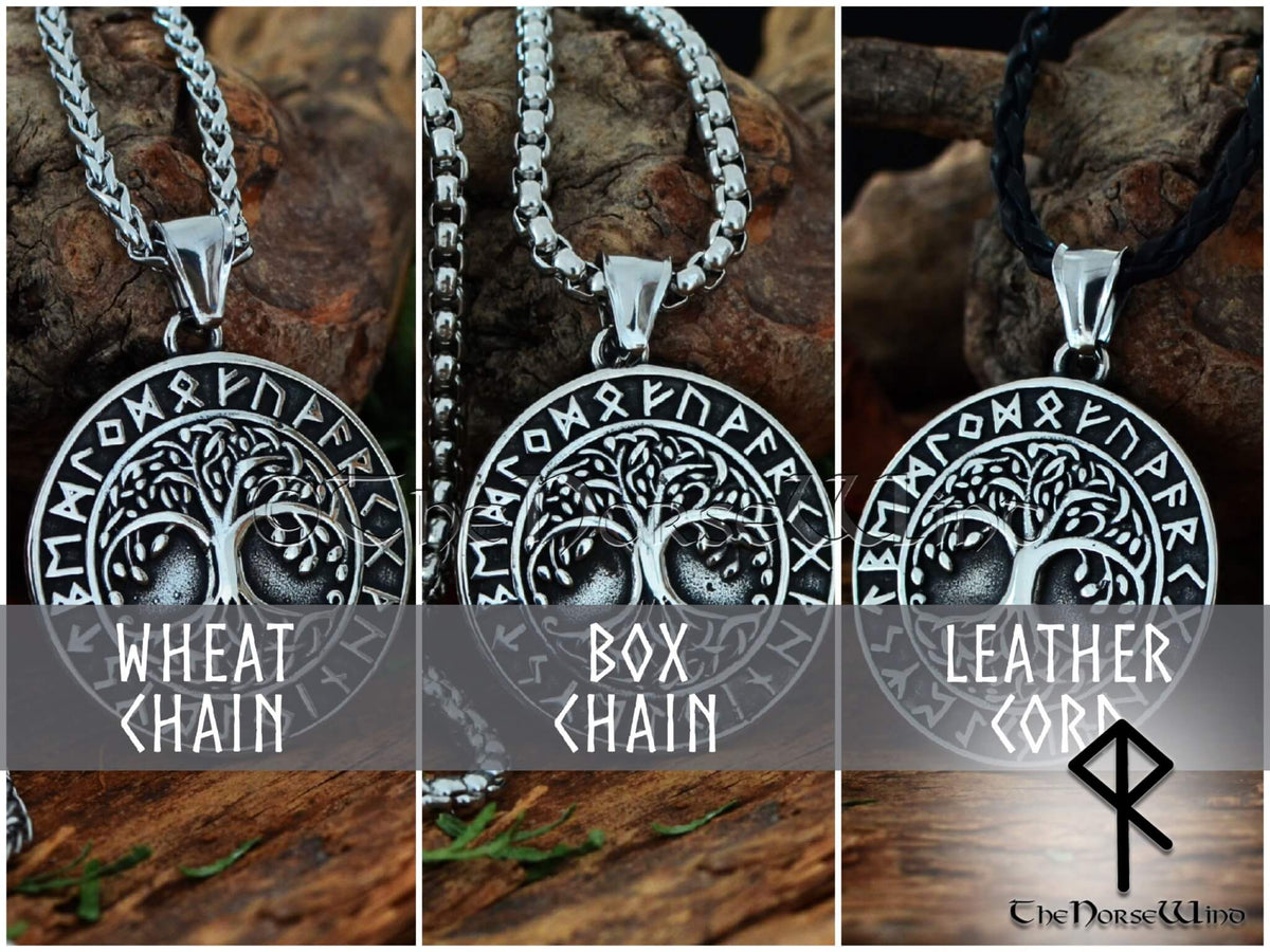 Chains Inscriped With Runes Yggdrasil Viking Necklace, Norse Runes Pendant, Stainless Steel ...