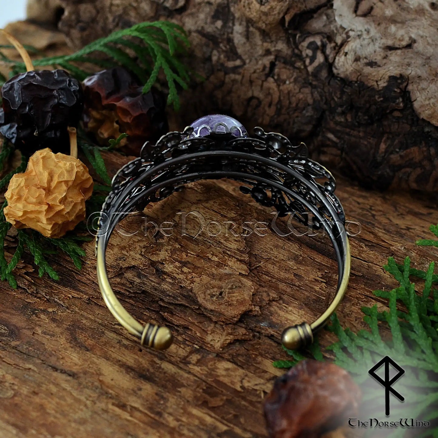 Viking Amethyst Bronze Cuff Bracelet for Women – Celtic Filigree - The Norse Wind