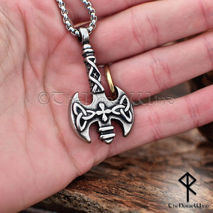Viking Axe Necklace – Celtic Triquetra Double Axe Pendant