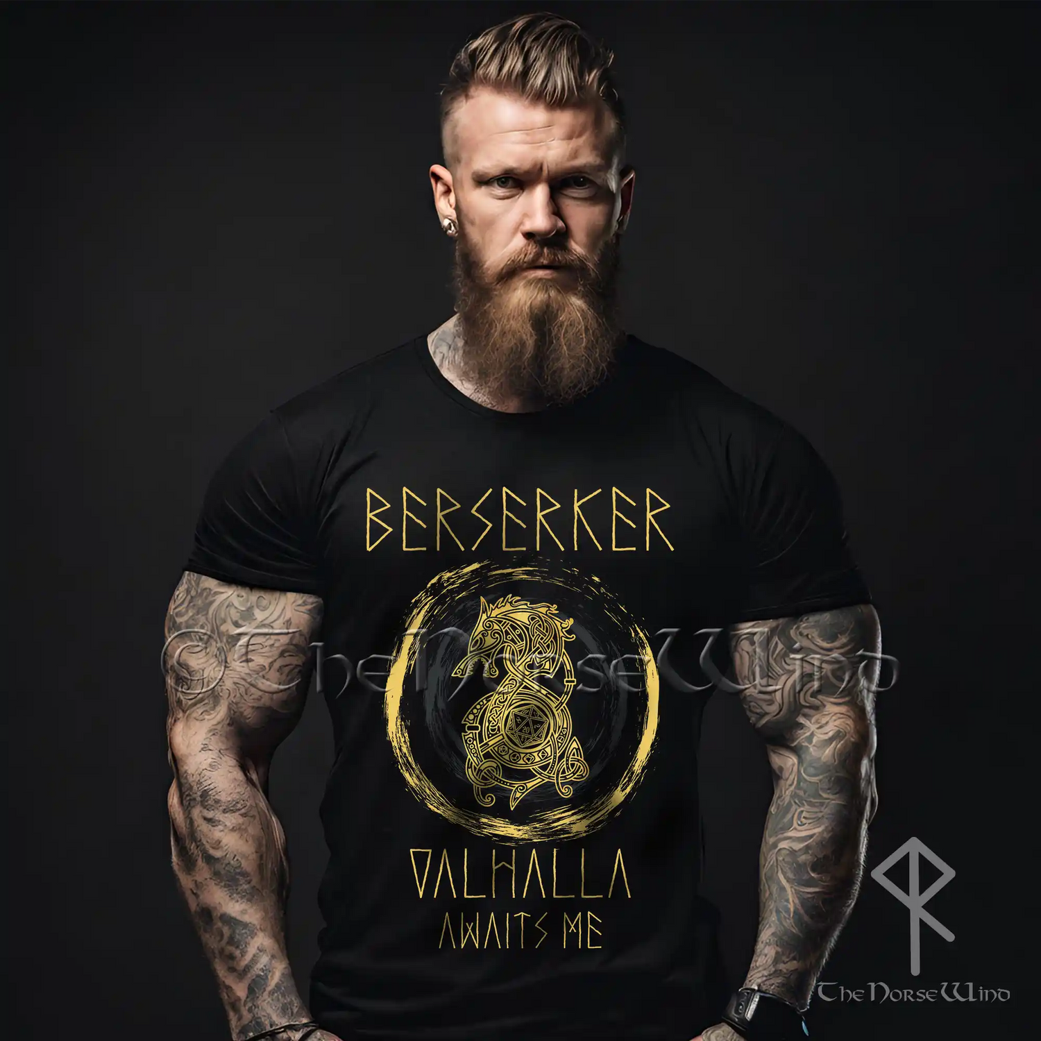 Berserker Viking T-Shirt - Valhalla Awaits Me - Celtic Knotwork Design - The Norse Wind