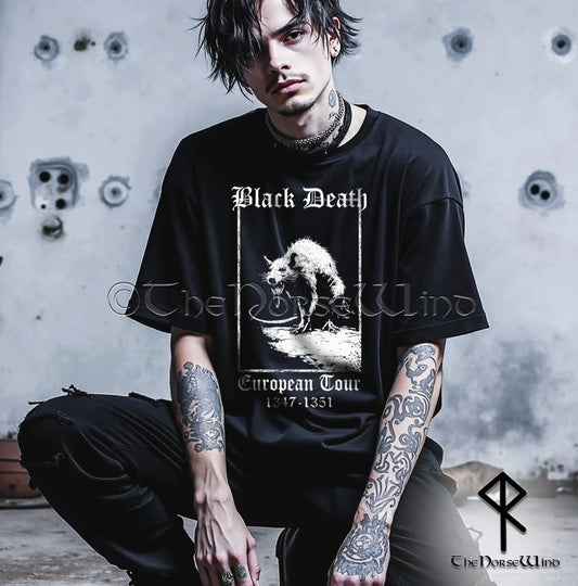 Black Death European Tour T-Shirt - Gothic Plague Rat Tee