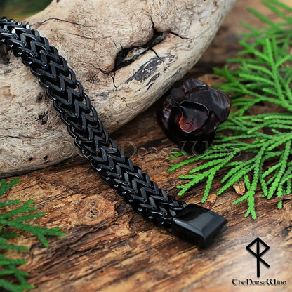 Viking Chain Bracelet for Men – Black Stainless Steel Double Foxtail Bracelet - The Norse Wind