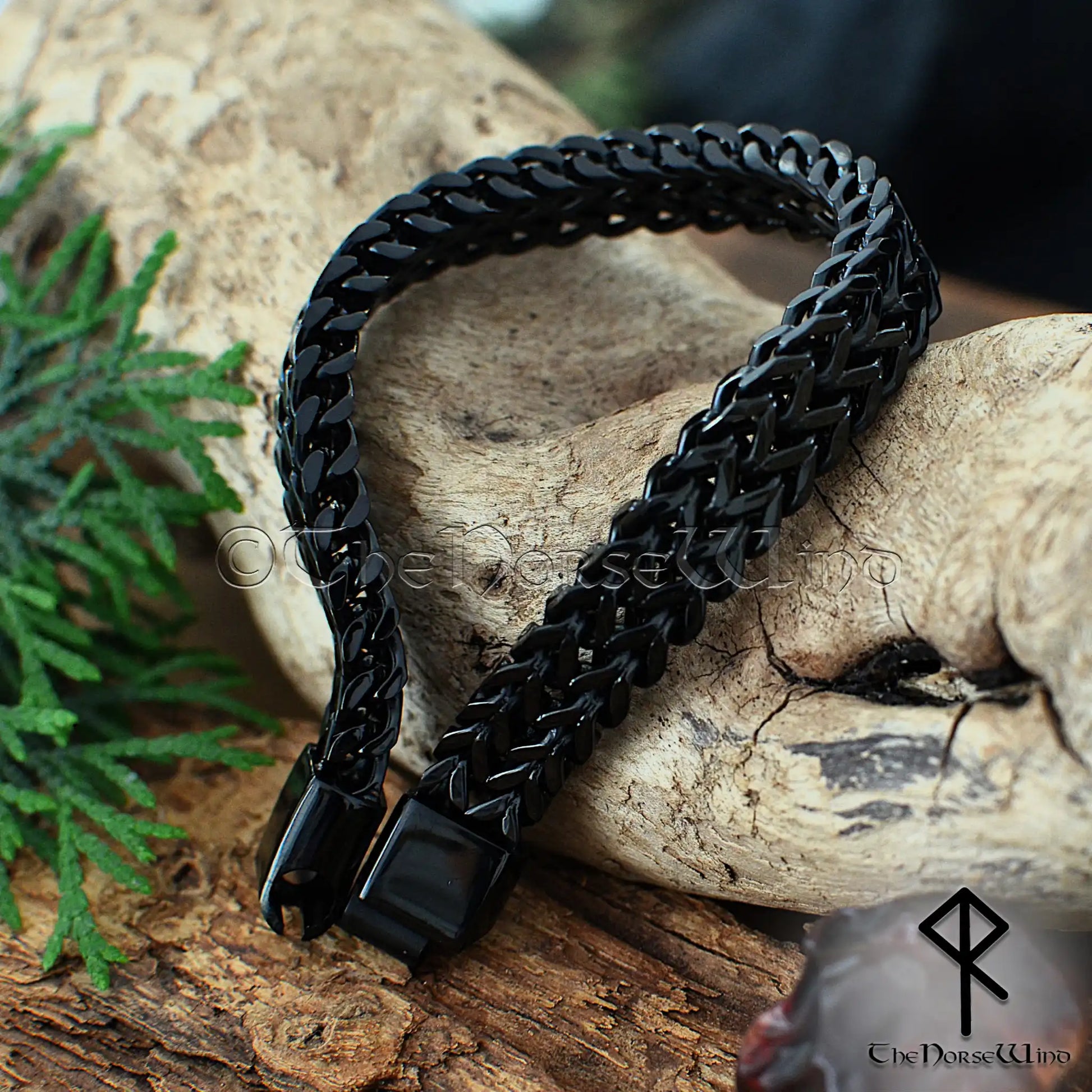 Viking Chain Bracelet for Men – Black Stainless Steel Double Foxtail Bracelet - The Norse Wind