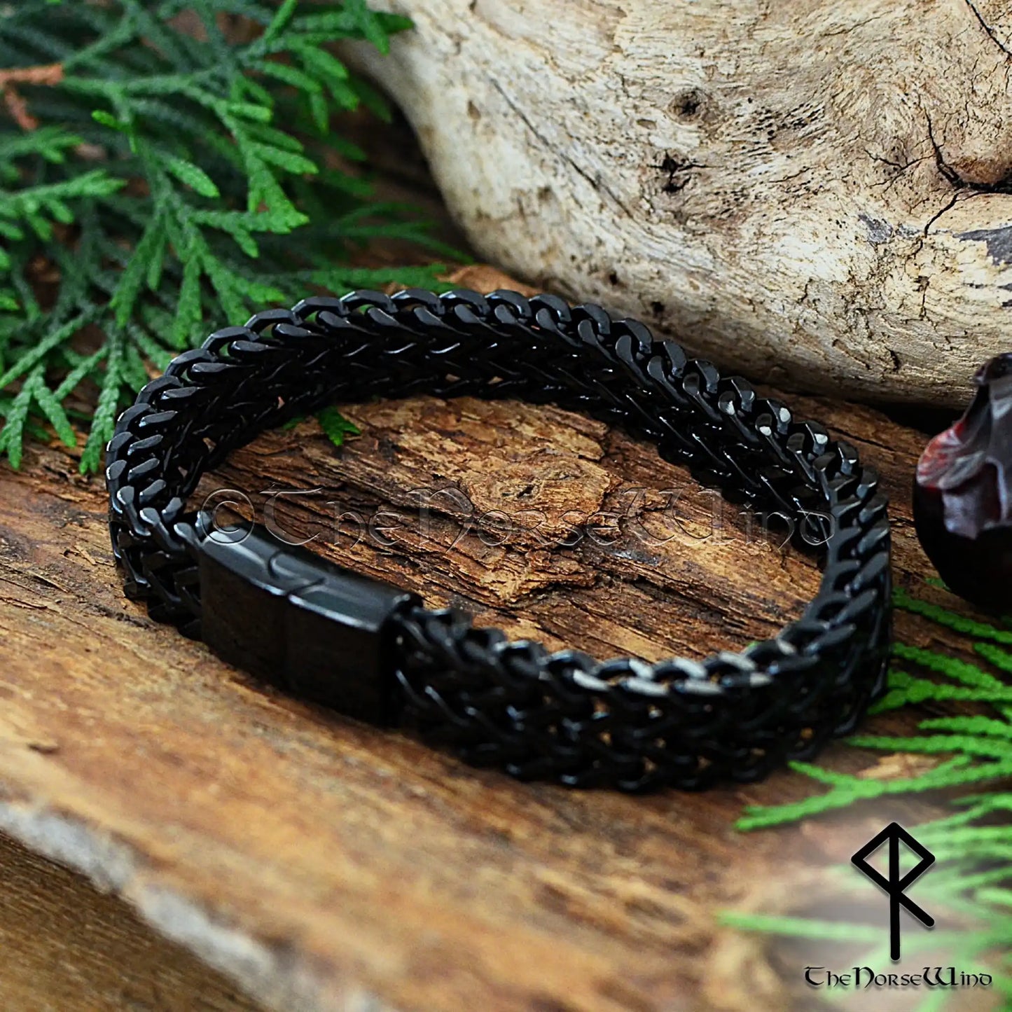 Viking Chain Bracelet for Men – Black Stainless Steel Double Foxtail Bracelet - The Norse Wind