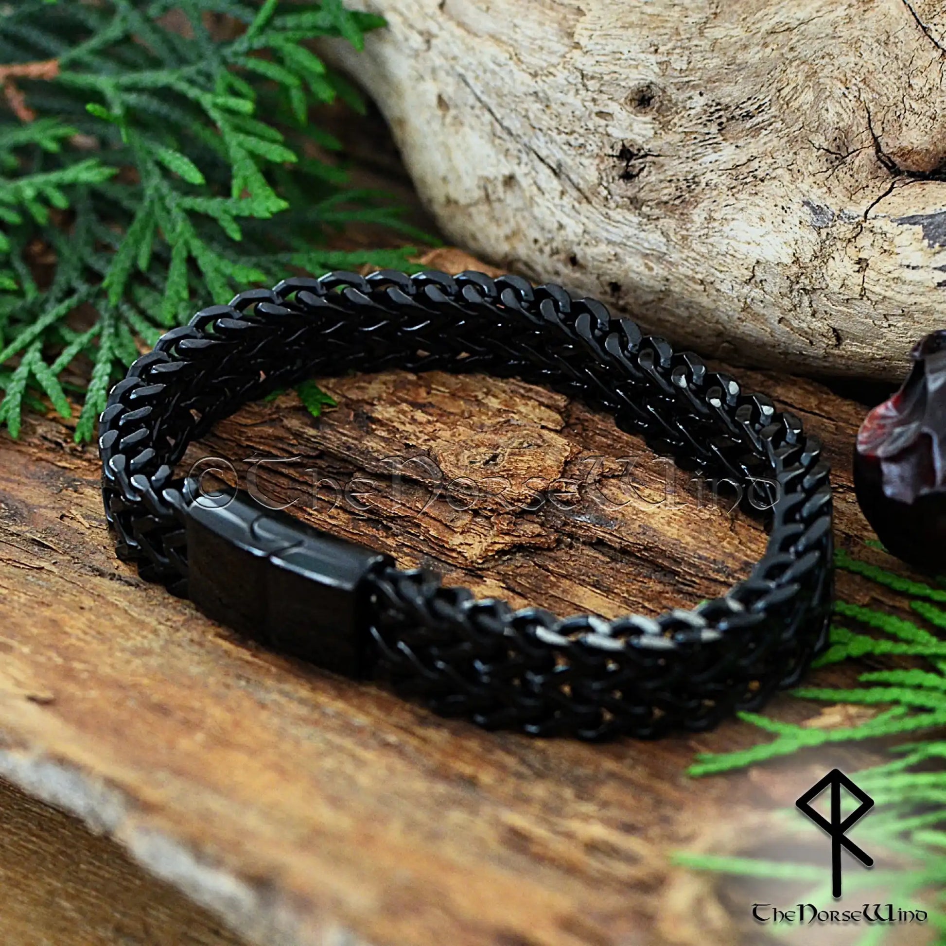 Viking Chain Bracelet for Men – Black Stainless Steel Double Foxtail Bracelet - The Norse Wind