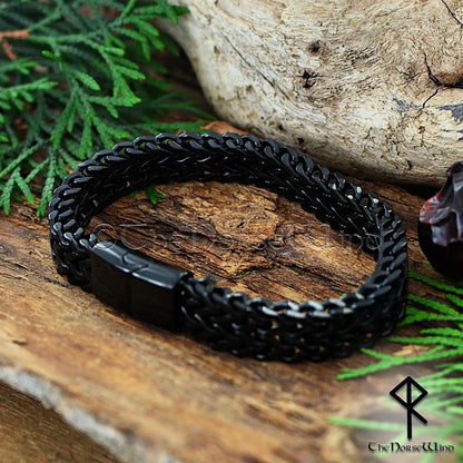 Viking Chain Bracelet for Men – Black Stainless Steel Double Foxtail Bracelet - The Norse Wind