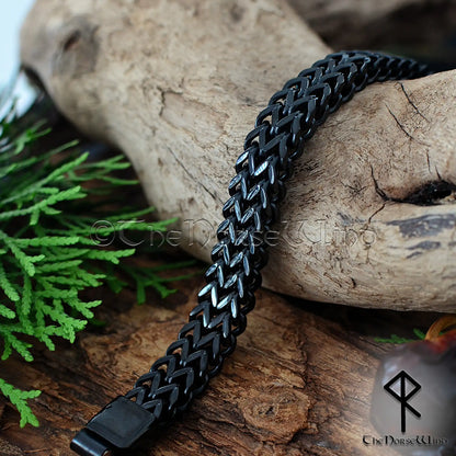 Viking Chain Bracelet for Men – Black Stainless Steel Double Foxtail Bracelet - The Norse Wind