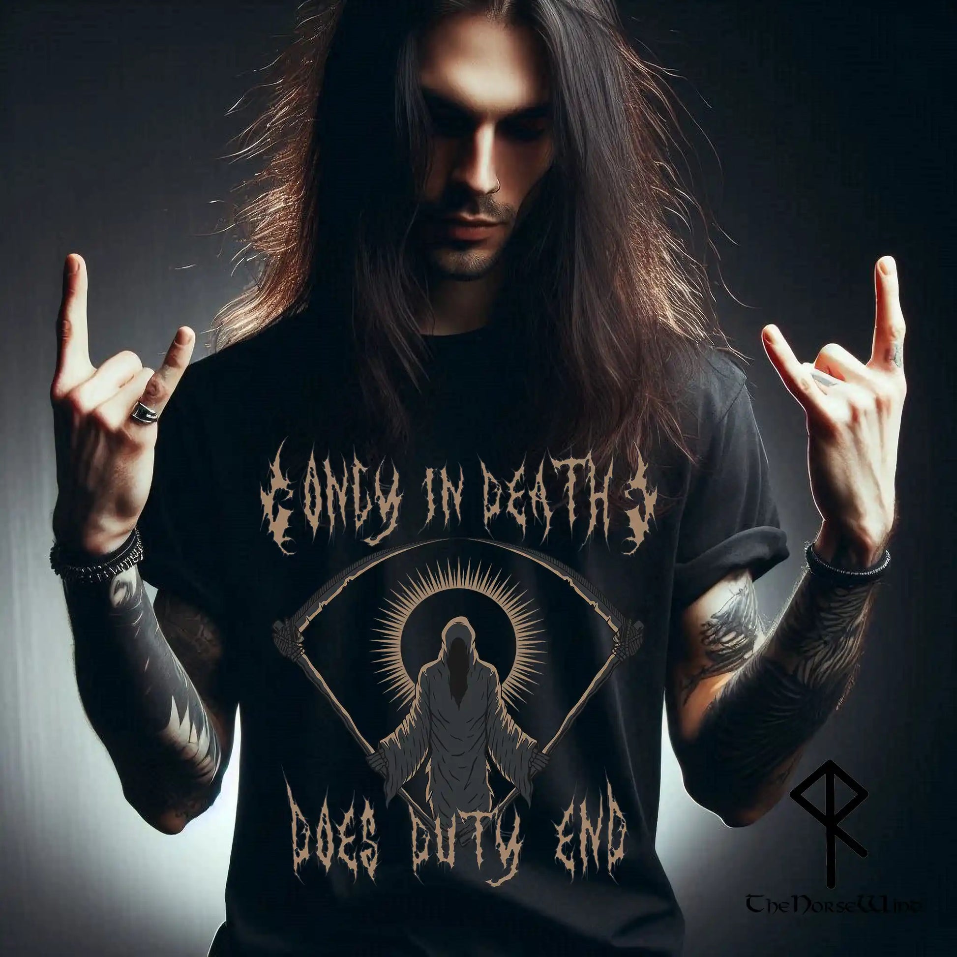 Grim Reaper Metalhead T-Shirt - Only in Death Does Duty End, Dark Gothic Tee, Grunge Alternative Clothing, Goth Metal T Shirt