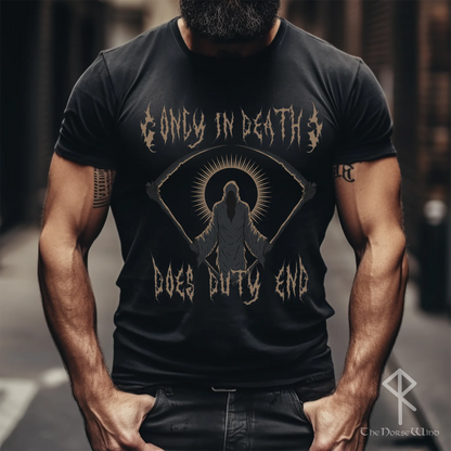 Black Metal T-Shirt - Only With Death Does Duty End | Gothic Unisex Black Biker Tee
