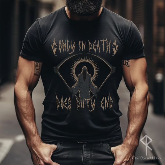 Grim Reaper Metalhead T-Shirt - Only in Death Does Duty End, Dark Gothic Tee, Grunge Alternative Clothing, Goth Metal T Shirt