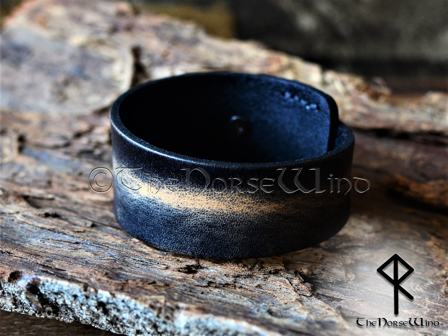 Viking Leather Cuff Bracelet, Adjustable Norse Wristband