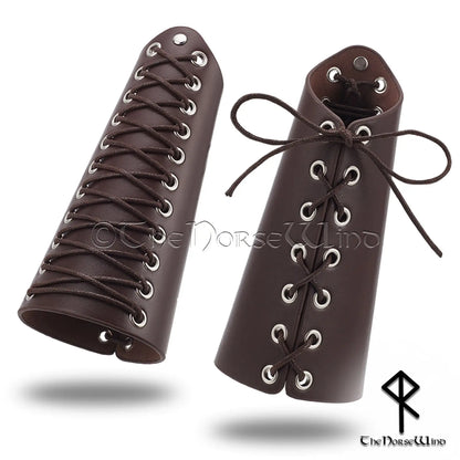 Viking Leather Bracers, Black/Brown Vambraces Medieval Arm Guards