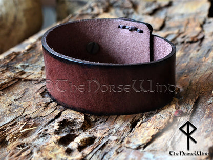 Viking Leather Cuff Bracelet, Adjustable Norse Wristband