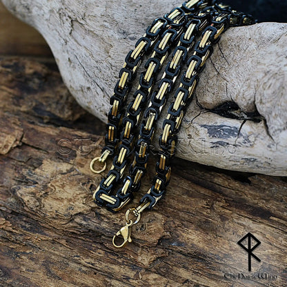 Black & Gold Byzantine Chain Necklace – 316L Stainless Steel