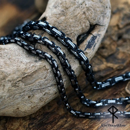 Byzantine Chain Viking Necklace – Silver & Black 316L Stainless Steel