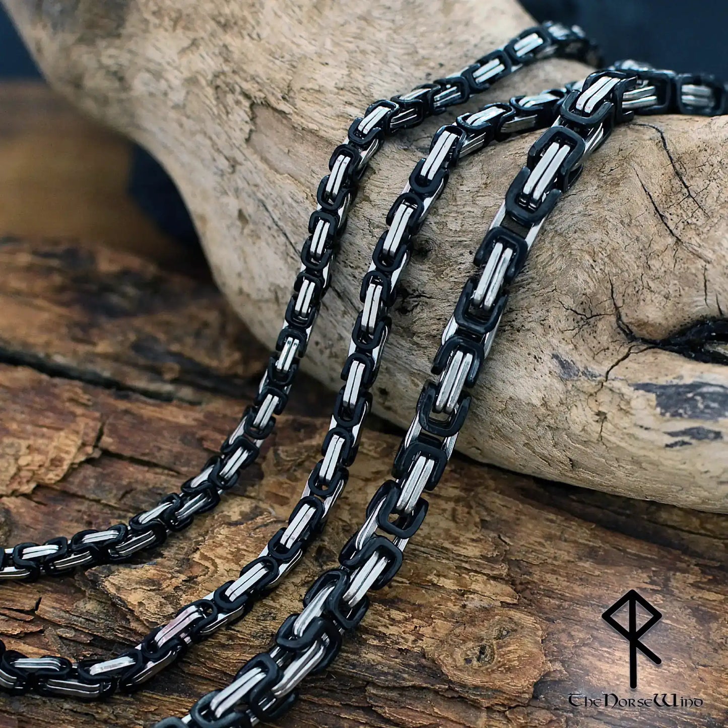 Byzantine Chain Viking Necklace – Silver & Black 316L Stainless Steel