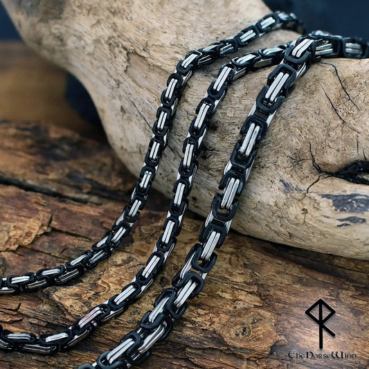 Byzantine Chain Viking Necklace – Silver & Black 316L Stainless Steel