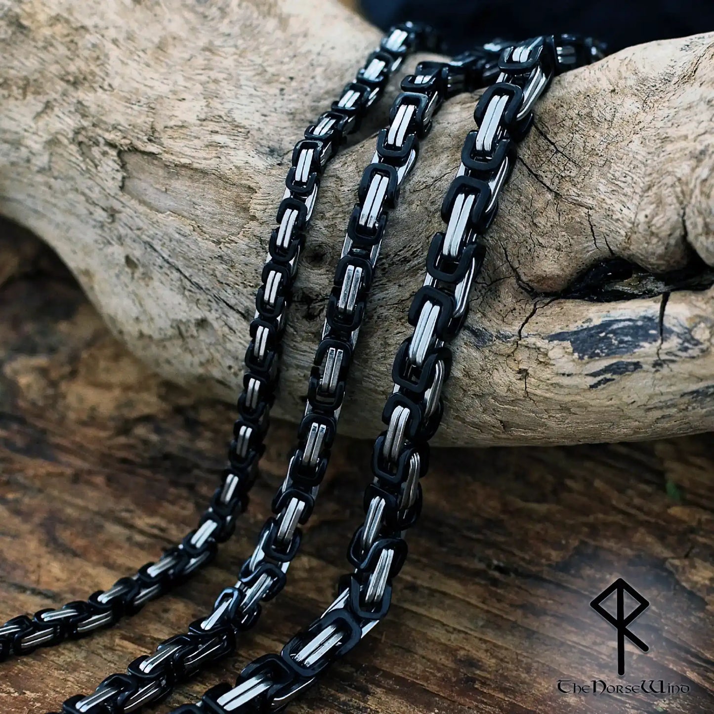 Byzantine Chain Viking Necklace – Silver & Black 316L Stainless Steel