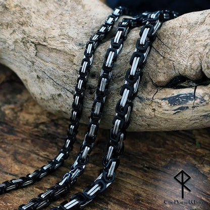 Byzantine Chain Viking Necklace – Silver & Black 316L Stainless Steel