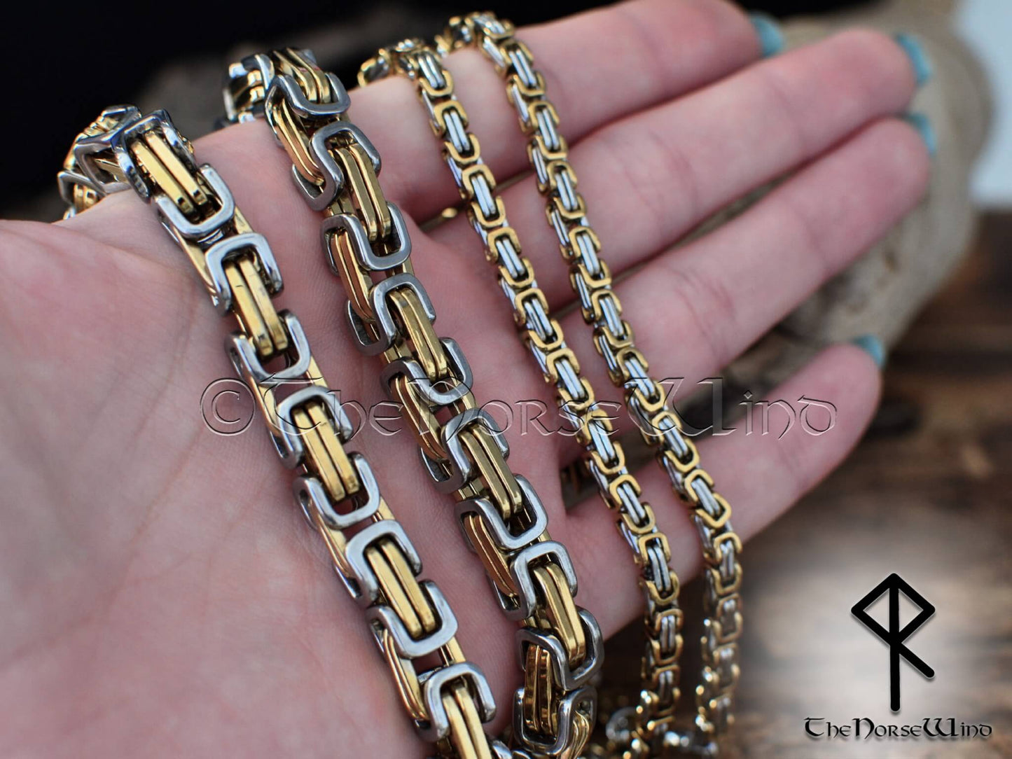 Byzantinische Wikinger-Halskette aus Silber und Gold, Edelstahl 316L – 4 mm/8 mm