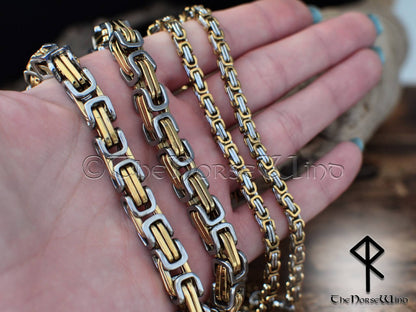 Byzantinische Wikinger-Halskette aus Silber und Gold, Edelstahl 316L – 4 mm/8 mm