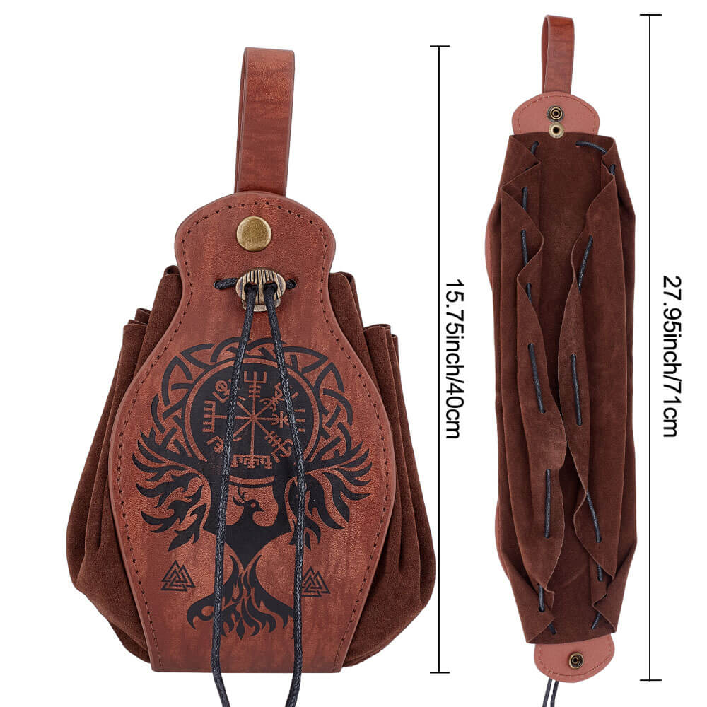 Vegvisir & Raven Viking Leather Belt Pouch Bag