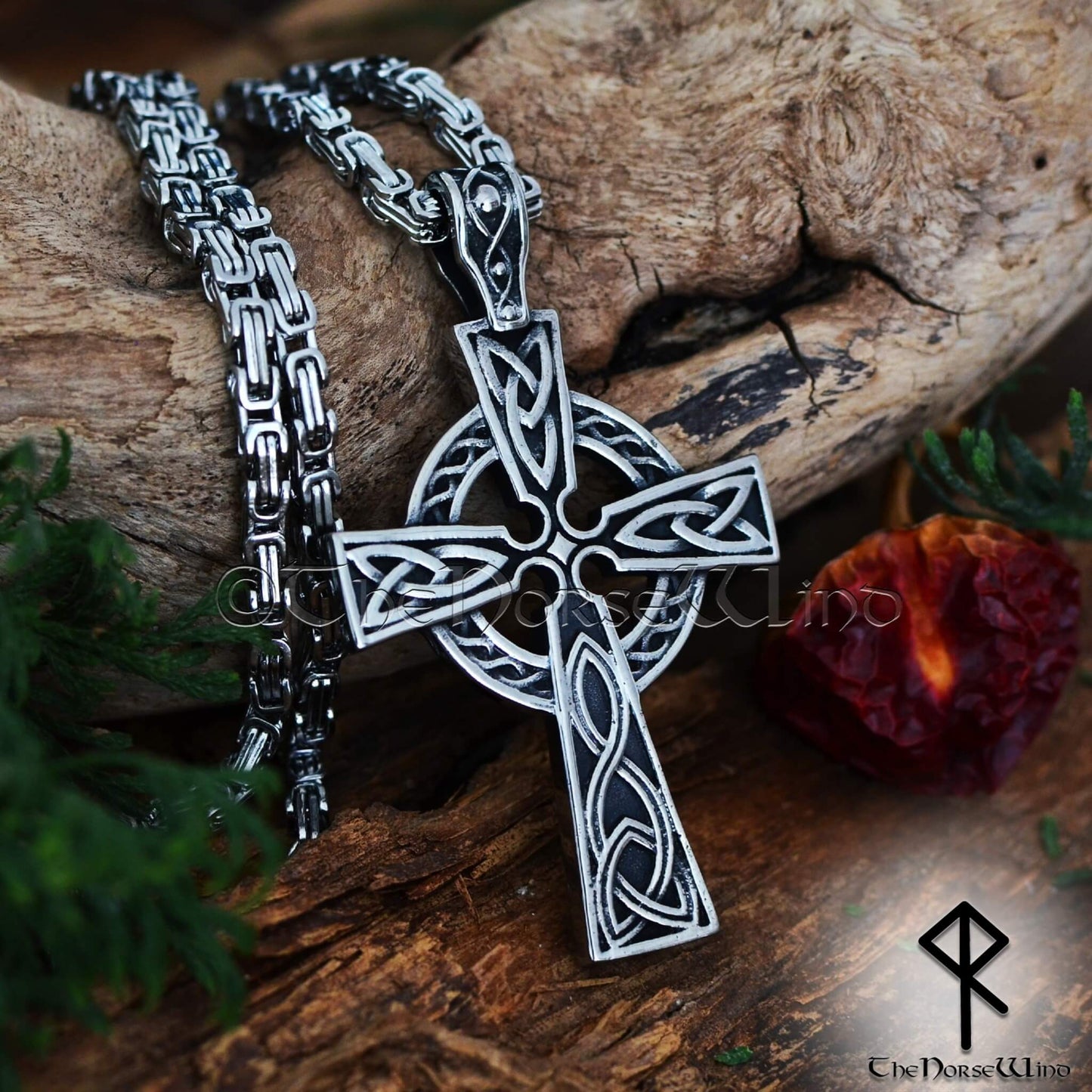 Keltisches Kreuz Halskette, Wikinger-Anhänger für Herren, massiver Edelstahl