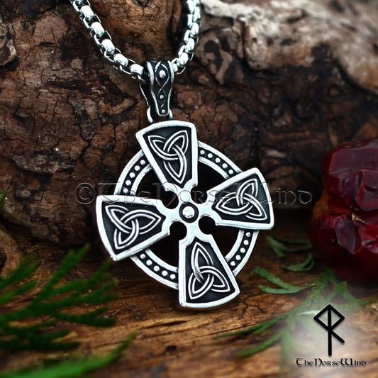 Keltisches Kreuz Wikinger Halskette, Edelstahl Triquetra Anhänger