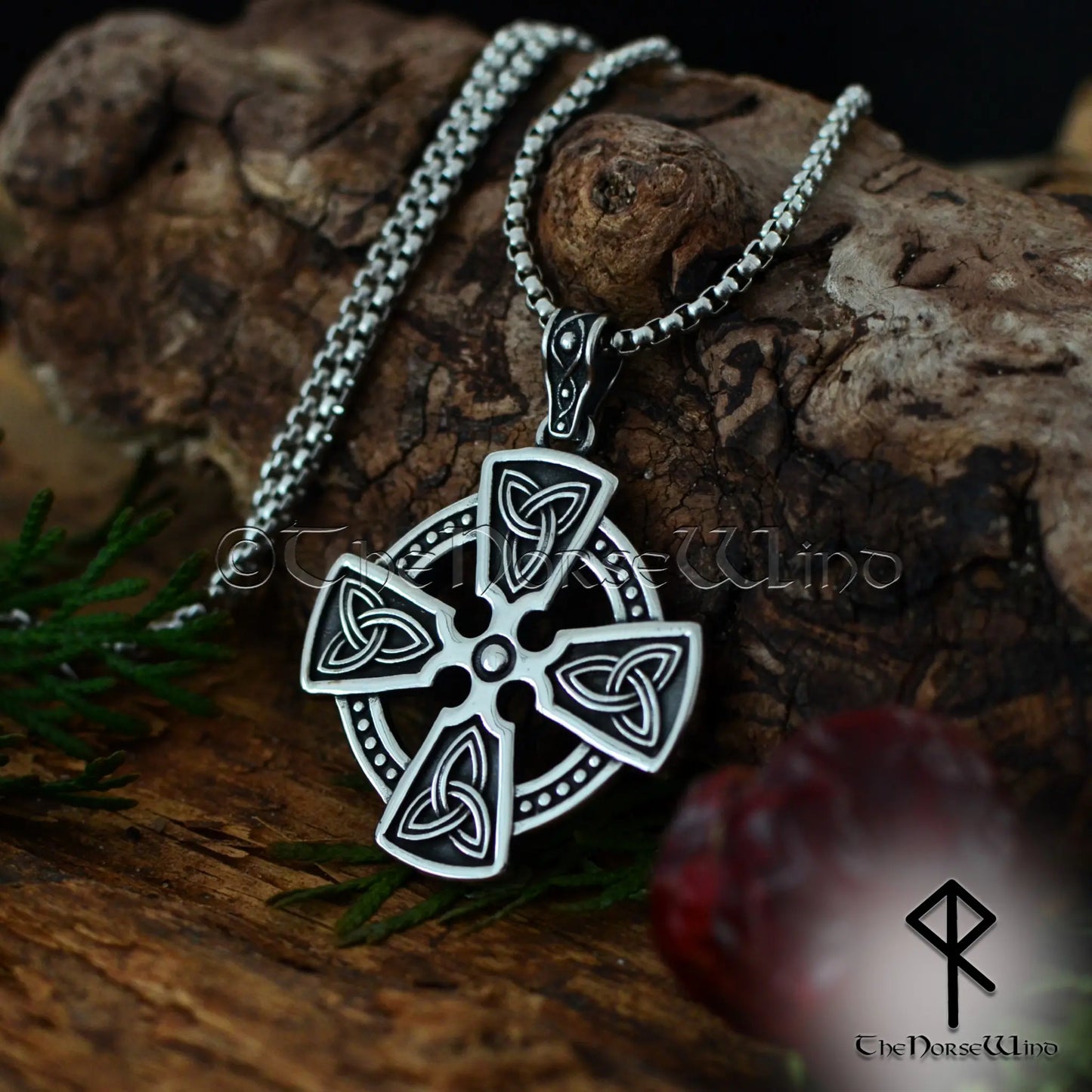 Celtic Cross Viking Necklace, Stainless Steel Triquetra Pendant