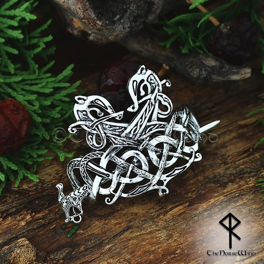 Celtic Dragon Hairpin - Handcrafted Viking Hair Clip with Celtic Dragons and Knots