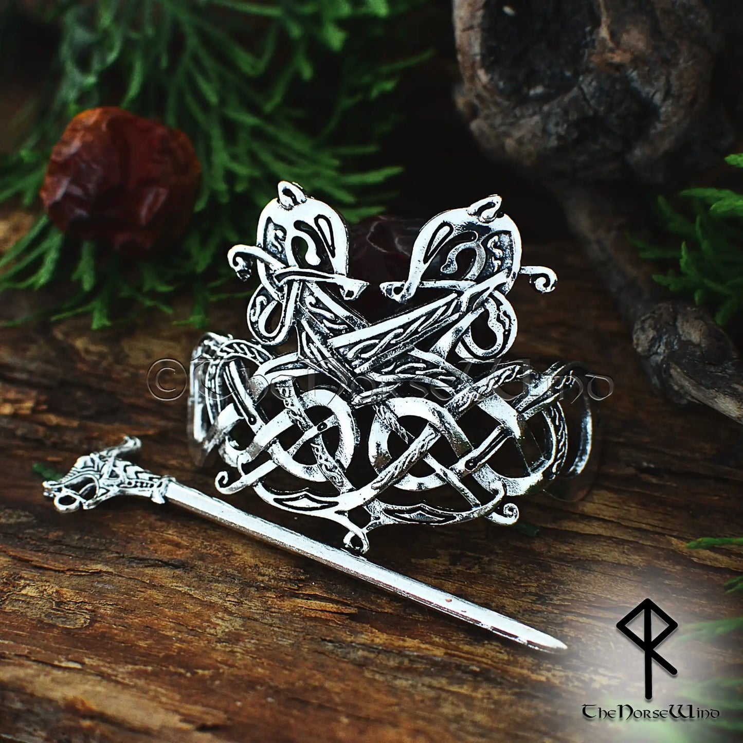 Celtic Dragon Hairpin - Handcrafted Viking Hair Clip with Celtic Dragons and Knots - The Norse Wind