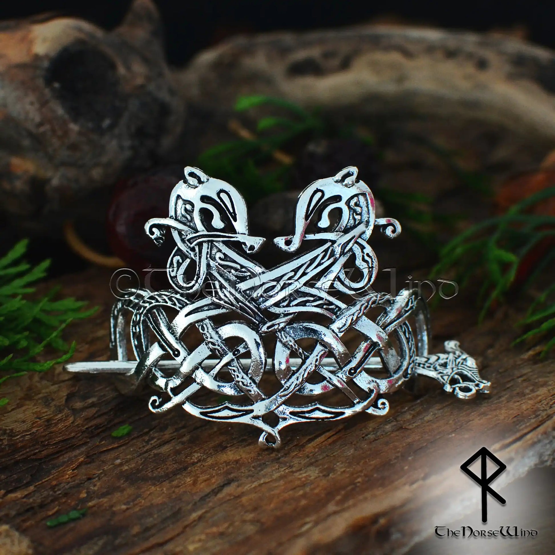 Celtic Dragon Hairpin - Handcrafted Viking Hair Clip with Celtic Dragons and Knots - The Norse Wind