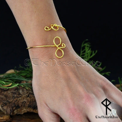 Celtic Knot Gold Viking Bracelet, Adjustable Infinity Armring for Women