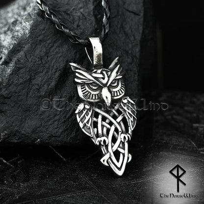 Viking Owl Pendant – Celtic Knot Stainless Steel Necklace for Seers & Night Watchers