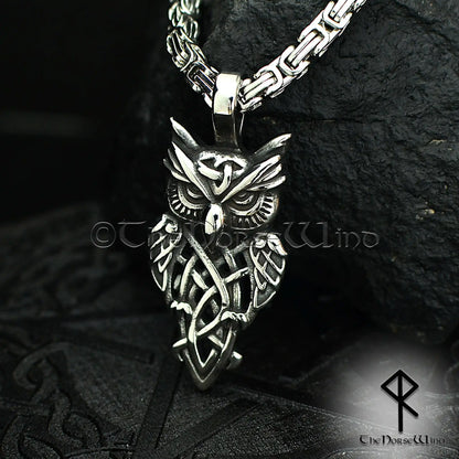 Viking Owl Pendant – Celtic Knot Stainless Steel Necklace for Seers & Night Watchers