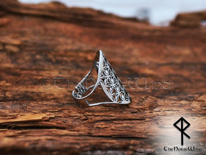 Celtic "Flower of Life" Ring, Adjustable Triquetra Viking Ring, Stainless Steel