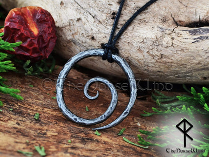 Hand-Forged Celtic Spiral Pendant, Viking Steel Necklace