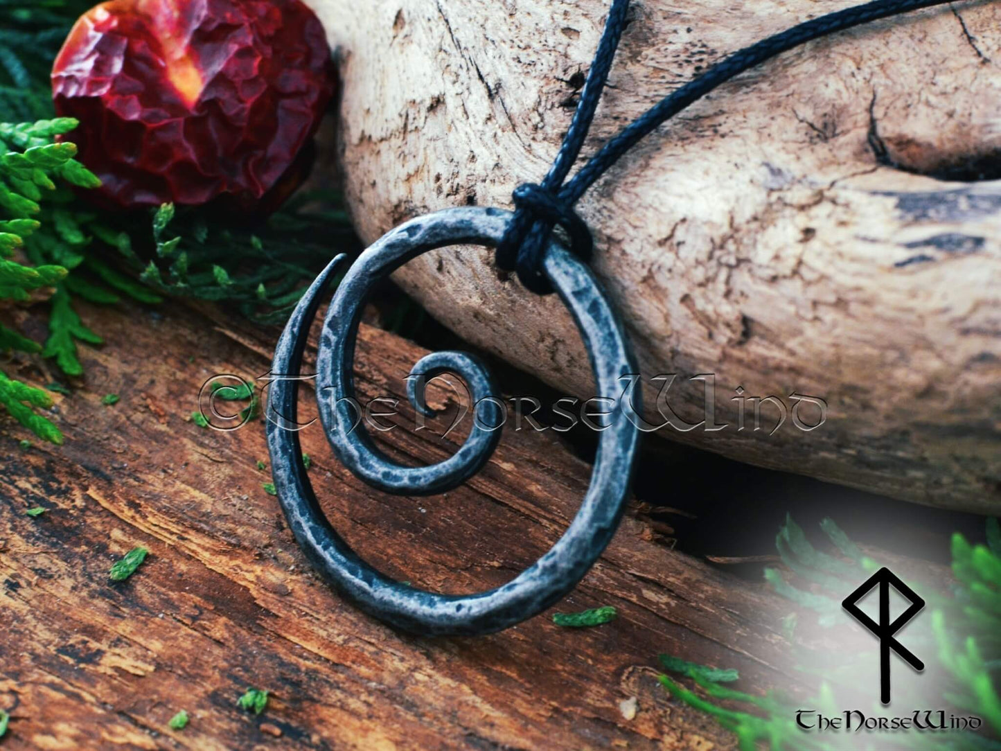 Hand-Forged Celtic Spiral Pendant, Viking Steel Necklace