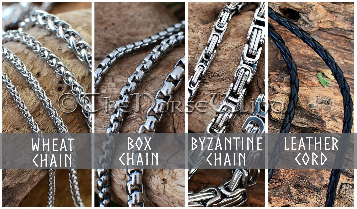 Fenrir Wolf Viking Necklace with Celtic Knots and Norse Runes - Stainless Steel Viking Jewelry