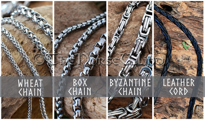 Viking Mjolnir Pendant, Thor Hammer Necklace with Valknut and Tiwaz in Silver or Gold