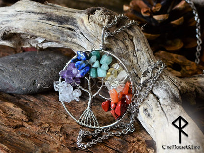 Yggdrasil Crystal Necklace, Celtic Tree of Life Pendant 7 Chakras Amulet
