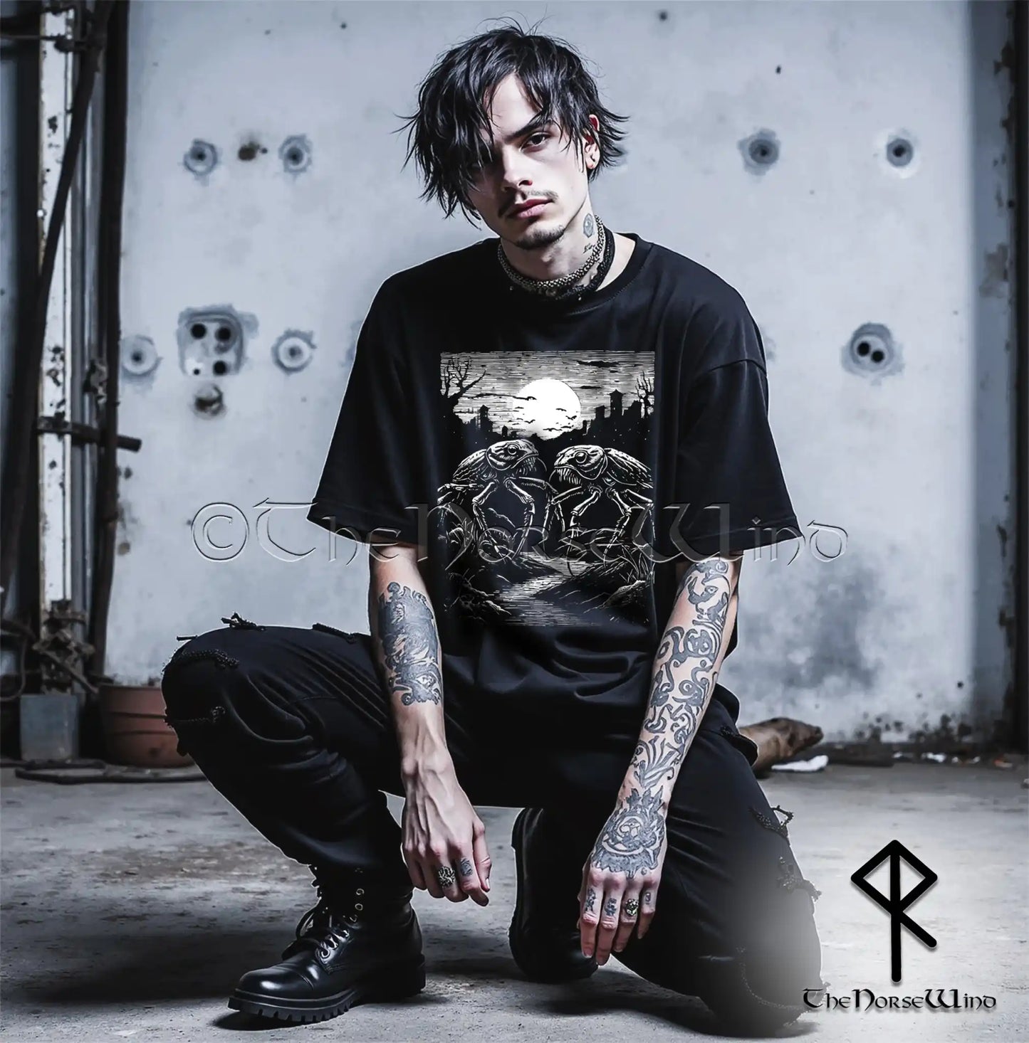 Weird Gothic T-Shirt – Cockroaches Under the Moon Linocut Shirt | Dark Alternative Tee