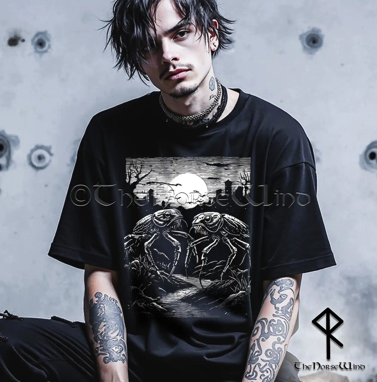 Weird Gothic T-Shirt – Cockroaches Under the Moon Linocut Shirt | Dark Alternative Tee